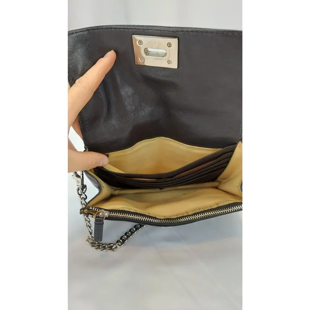 Milly Leather Small Crossbody Bag Shoulder Purse Silver Chain Strap